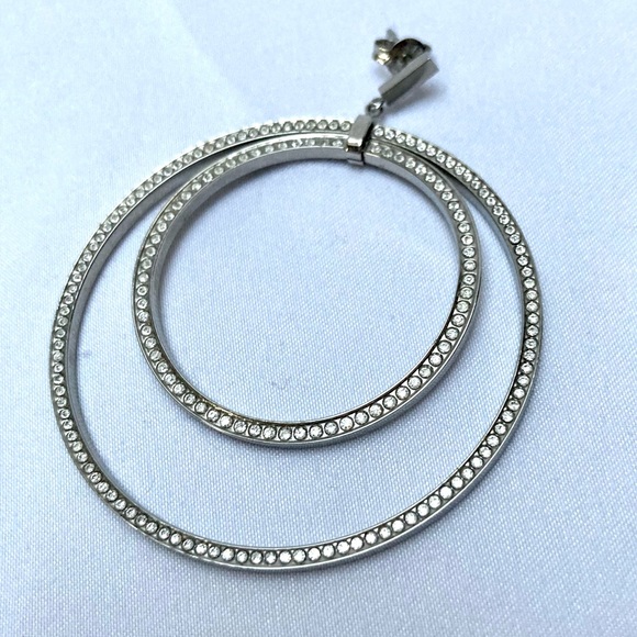 DKNY silver tone crystal glitz cascading hoop earrings - Picture 7 of 9
